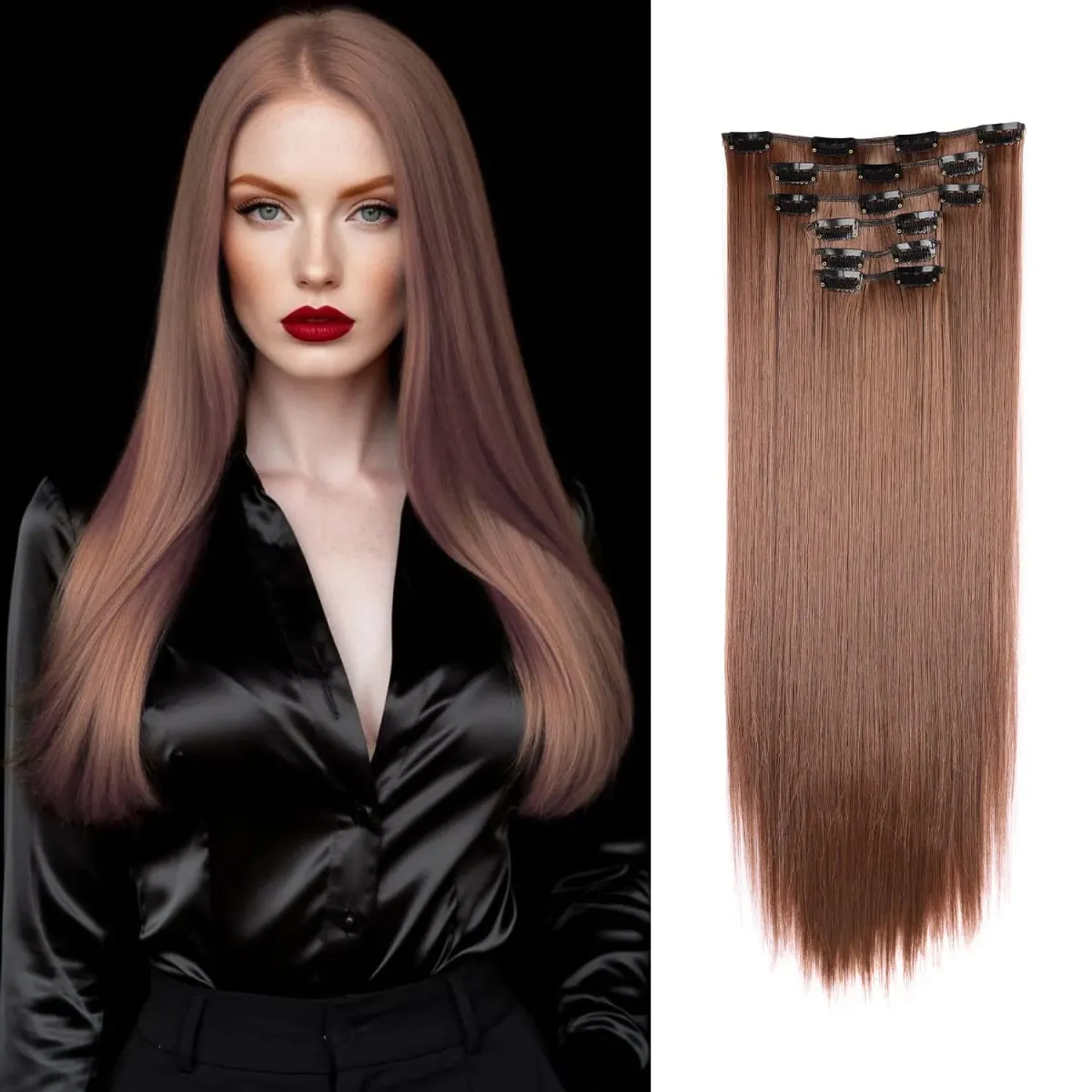Synthetic Clip in Hair Extensions Clip in 6pcs set Straight Hair 22inch Thick Hairpieces for Women Girls Daily Party
