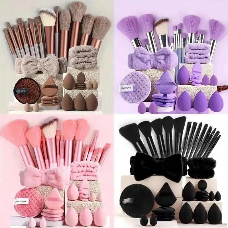 20/33Pcs Makeup Tool Kit Full Set with Makeup Puffs Brushes Beauty Sponges for Make‑up & Makeup Removal