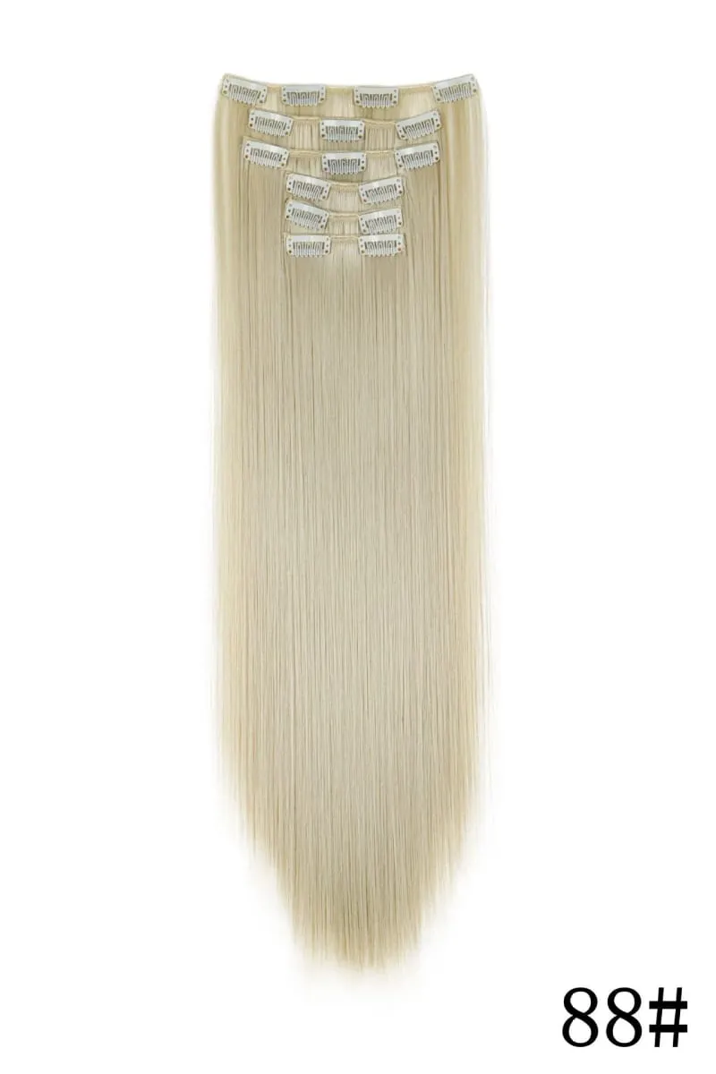 24Inch 16 Clips in Hair Extensions Long Straight Hairstyle Blonde Black Hairpieces Heat Resistant False Hair Daily Use Cosplay