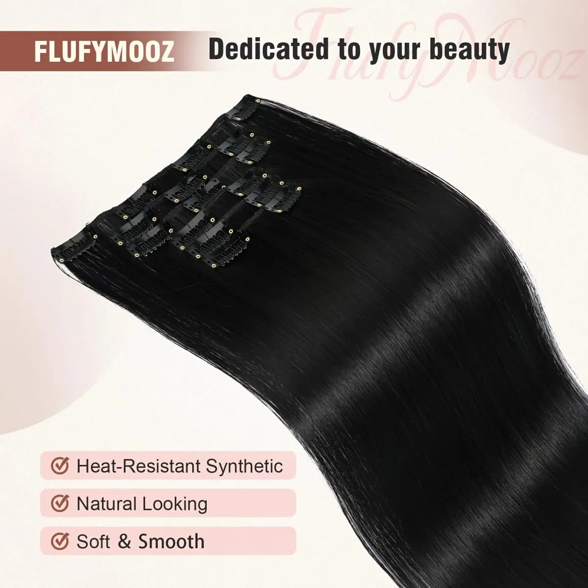 6pcs Clip-in Straight Hair Extensions Suitable for Women - Heat Resistant Synthetic Hairpiece with Look