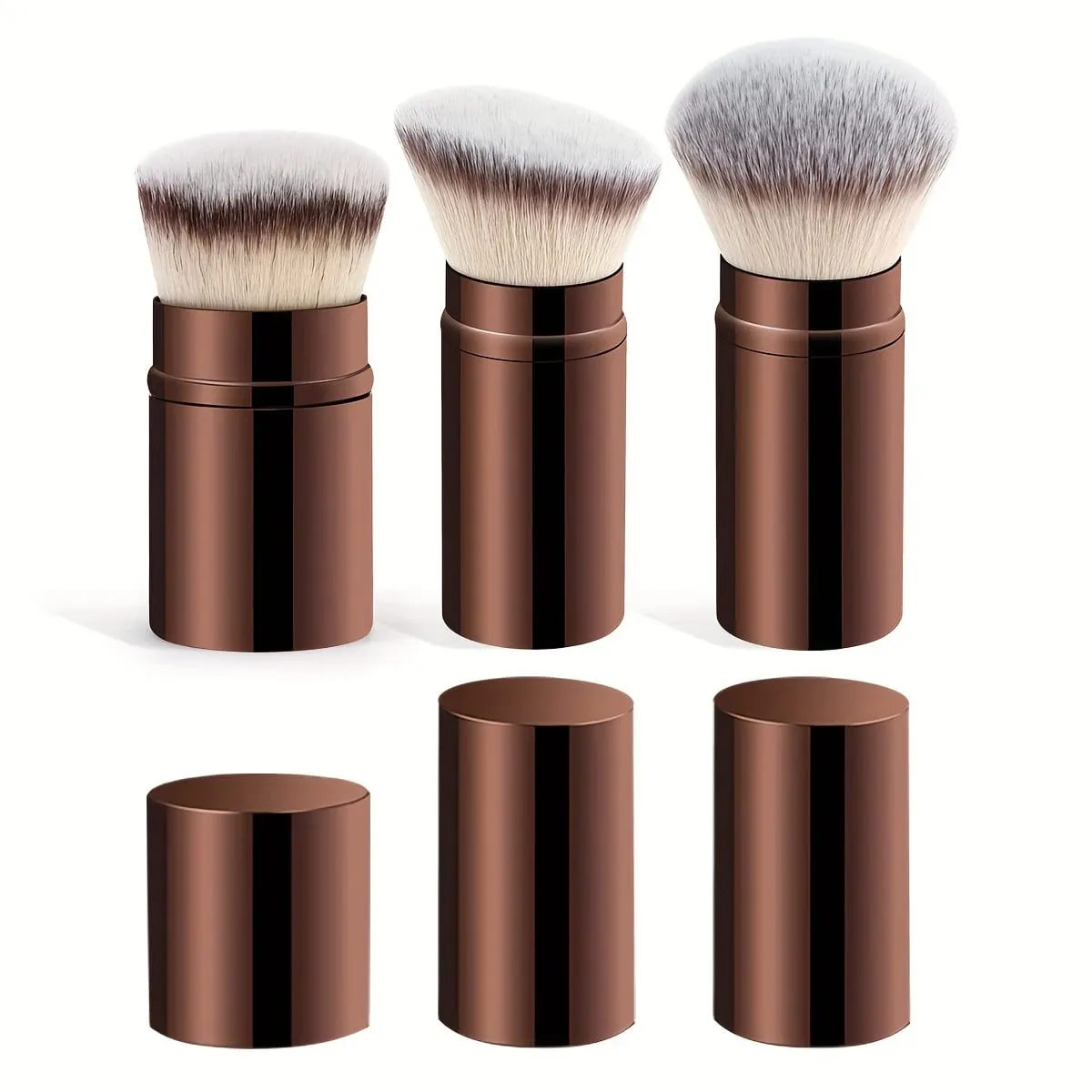 3pcs Professional Extendable Face Makeup Brushes Blush Powder Foundation Brushes Synthetic Soft Brushes For Liquid Cosmetics — image 4