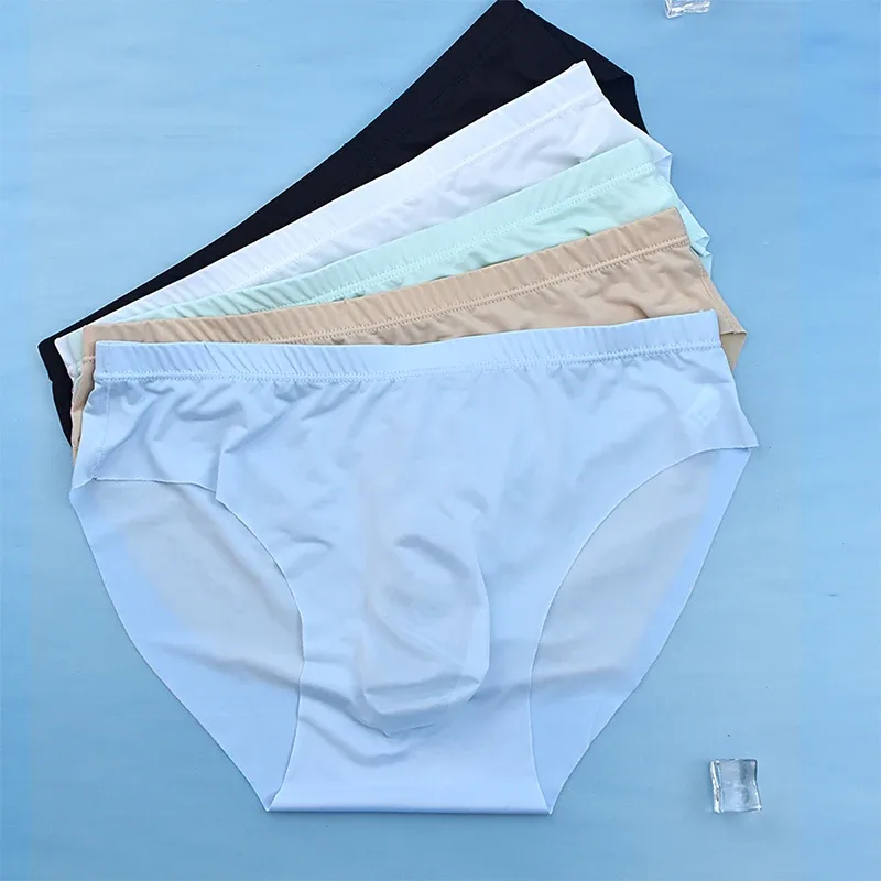 4Pcs Men Ice Silk Briefs Ultra Thin Transparent Seamless 3D Pouch Low Waist Breathable Triangle Underwear