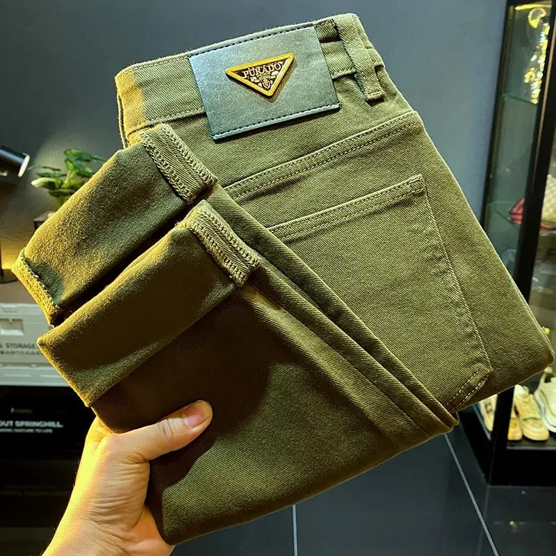 Mænds high-end retro grønne jeans 2024 nye efterår og vinter slim fit skinny stretch afslappet denim lette luksus lange bukser