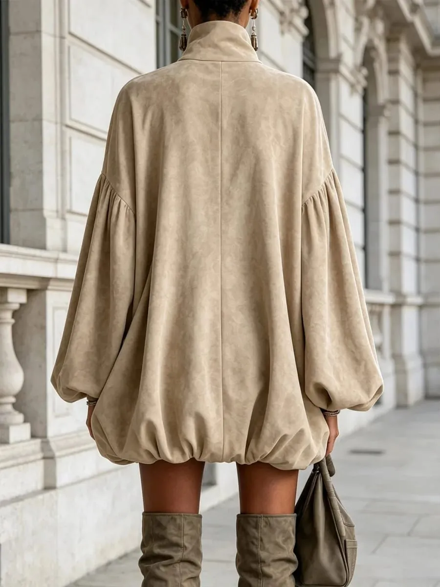 Autumn Winter Turtleneck Mini Dress Women Elegant Lantern Long Sleeve Loose Straight Short Dress Casual Streetwear Dresses