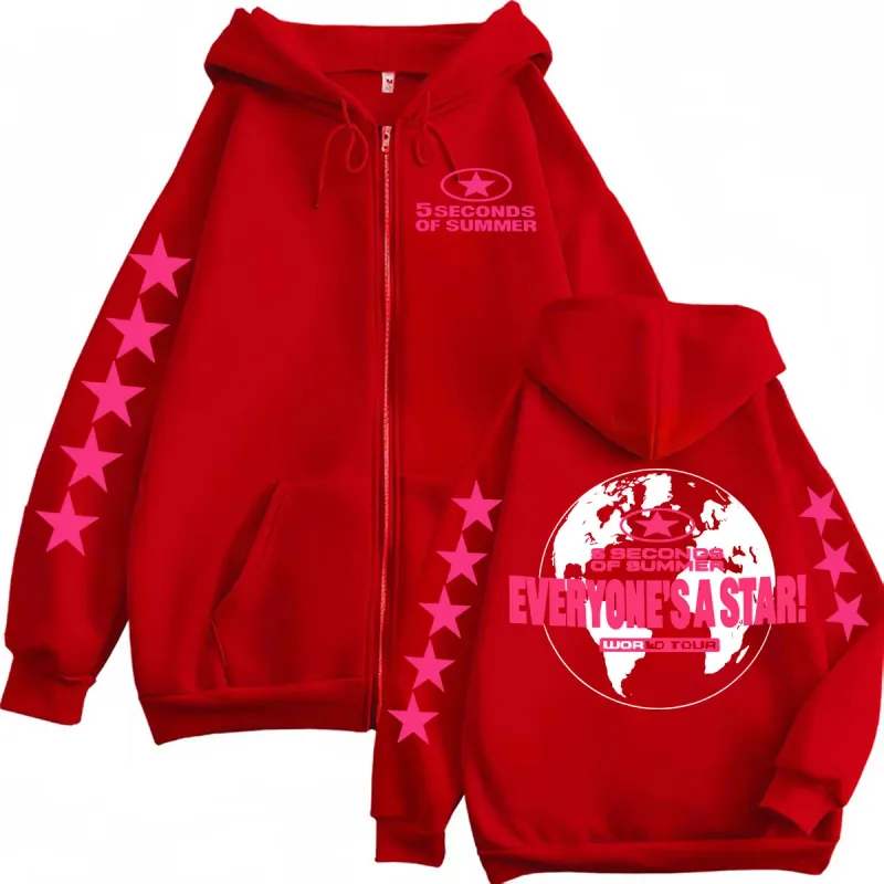 5 Seconds of Summer Everyone's A Star World Tour Zip Up Hoodies Men Women Harajuku Hip Hop Gothic Jacket Sweatshirt Hoodie Coats