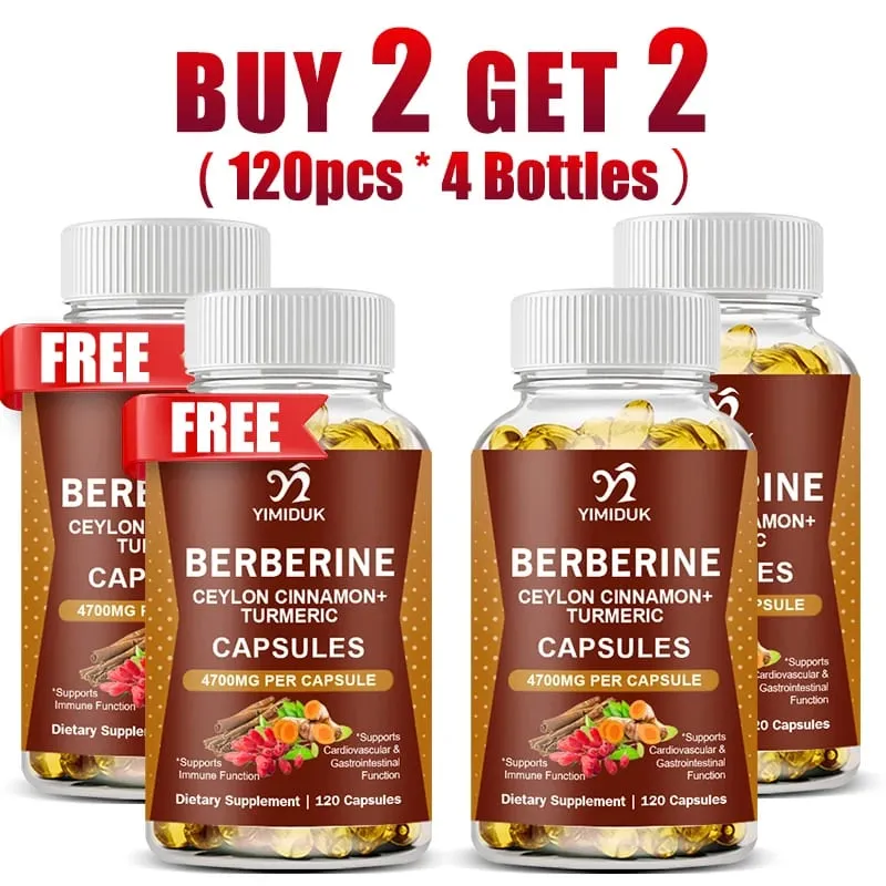 Berberine 4700 Mg Supplement with Ceylon Cinnamon Support Heart Health Immune System Healthy GI & Cholesterol Gluten-Free