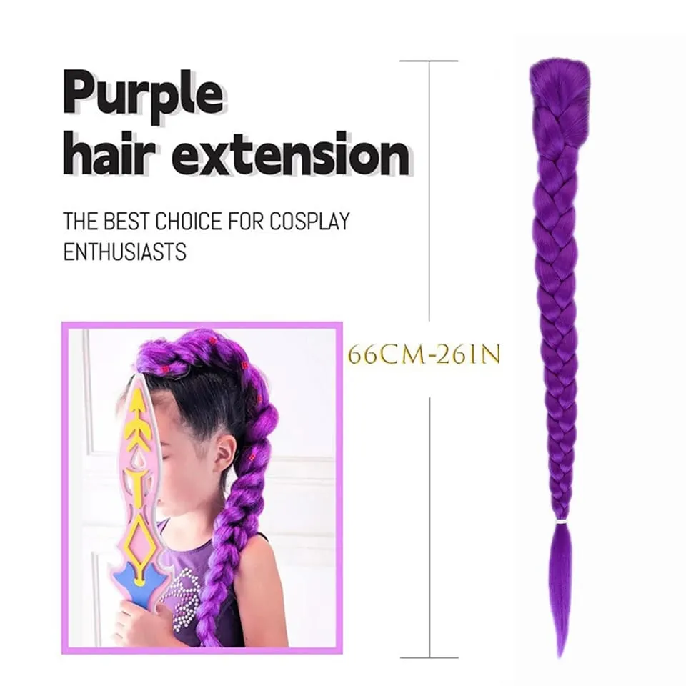 26Inch Synthetic BB clip Braids Hair Extensions Purple Hair For Box Braid For Women Halloween Christmas New Year Carnival Music