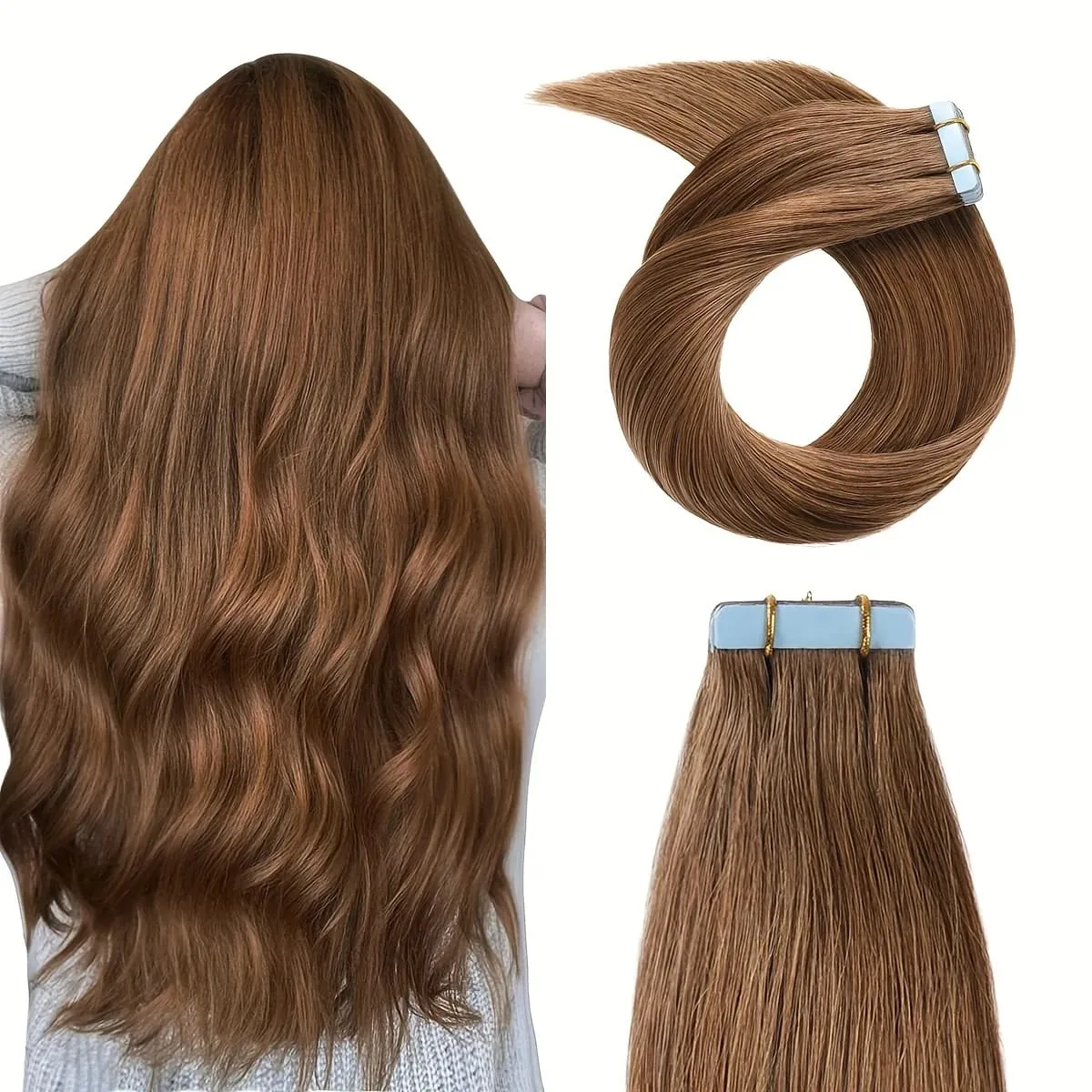 Ugeat Tape in Synthetic Hair Extensions 24' Machine Remy Hair Straight Hair Ombre Blonde Color Hair 3g/Pcs 30G/10 Pcs