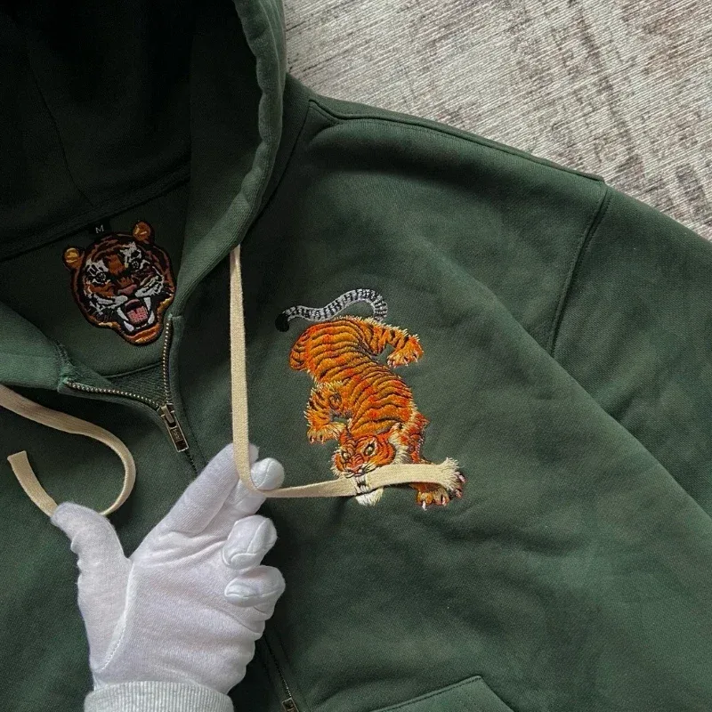 Lalaking Dragon Embroidered Hoodie Japanese Sukajan Style Fleece Lined Pullover Hooded Sweatshirt Loose Casual Streetwear Tops Bago