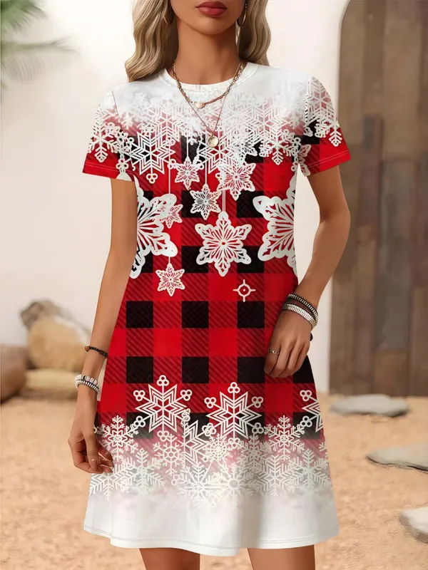 Women'S Christmas Tree Print Dress Red Golden Holiday Party Outfit All-Season Elegant Long Dress for Xmas New Year'S Eve Xmas — image 5