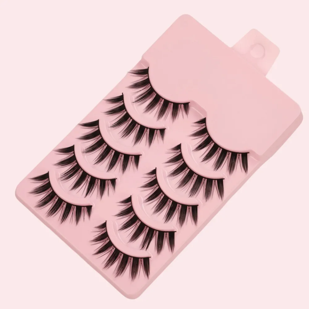 5Pairs Manga Spiky Fairy False Eyelashes Anime Cat Eye Style Wispy Fake Lashes with Soft Band Reusable Eye Makeup Tool for Women