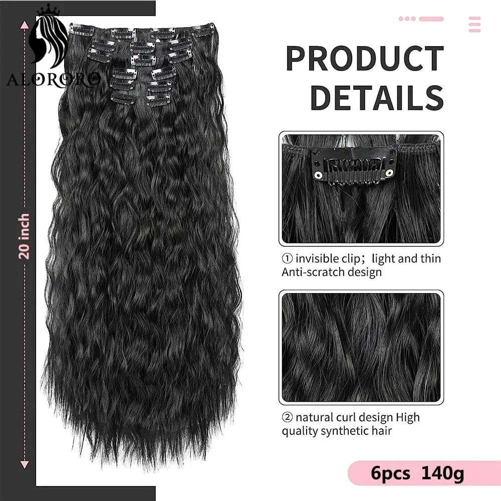 Alororo Synthetic Long Kinky Curly Clip In Hair Extension Full Head Afro Fake Hair Pieces Clip-on Blacke Brown Hair For Women