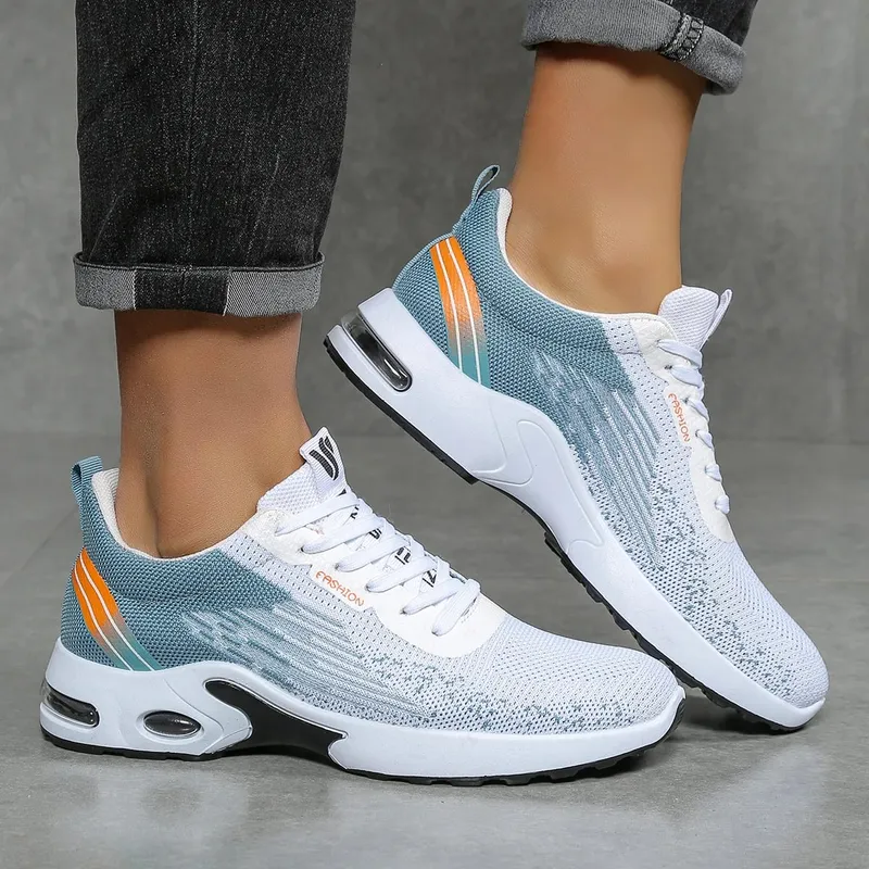 Men's Breathable Lace-Up Running Shoes Knitted Mesh Casual Shoes Comfortable Cushioned Sole Footwear for Daily Wear