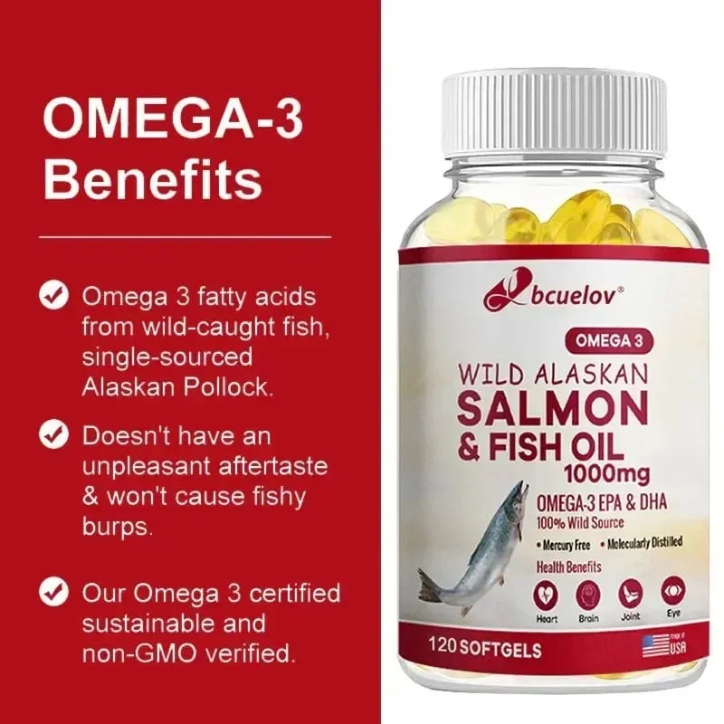 Wild Alaskan Salmon Oil - Pure Fish Omega 3 EPA DHA Fatty Acids - Supports Joint Function Brain Eye Immune and Heart Health