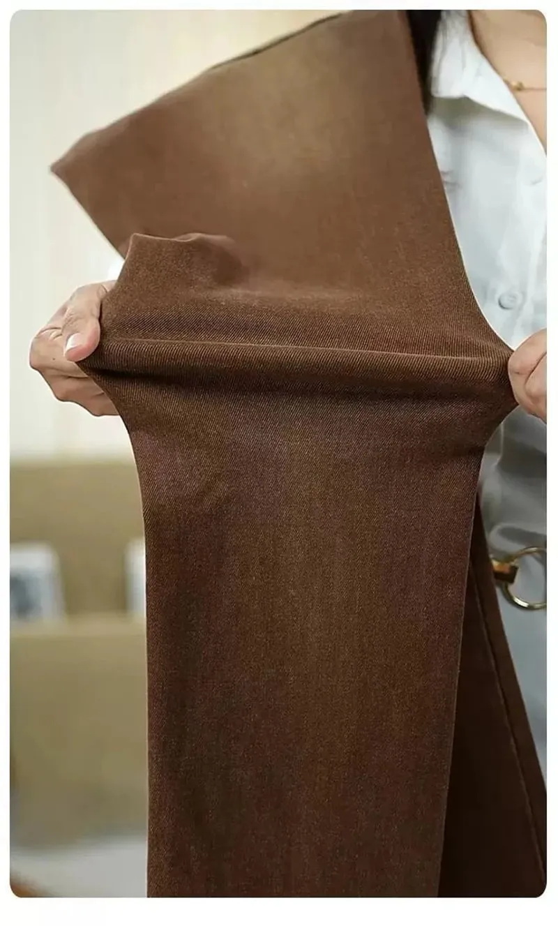 2026 New High-end High-quality Denim Brown Baggy Cotton Elastic Jeans Retro Nostalgic Men's Vintage Straight-fit Trousers