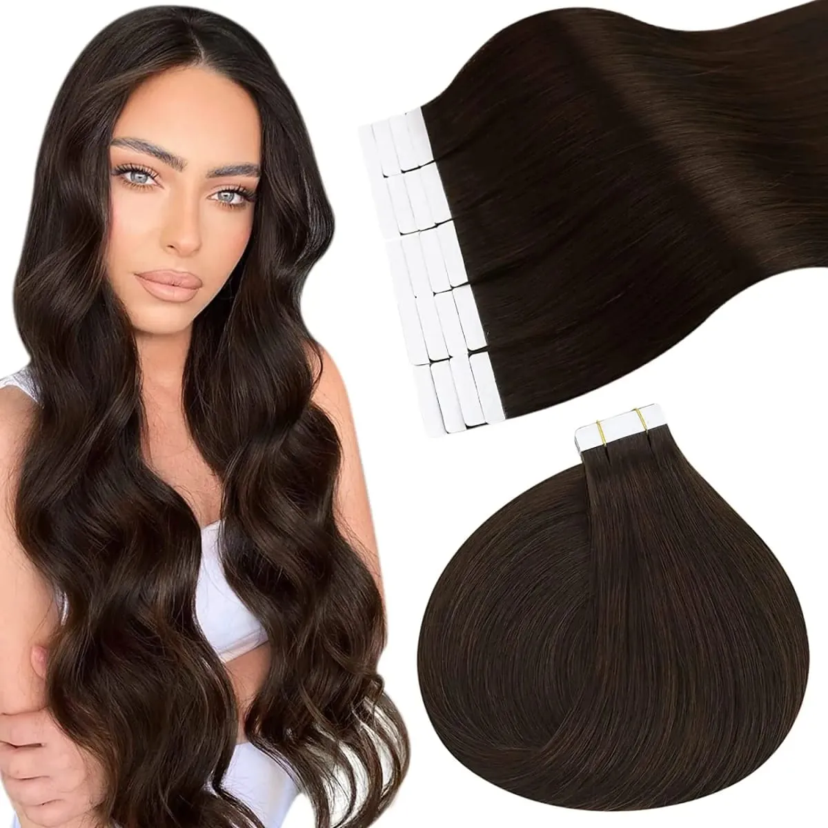 Ugeat Remy Tape in Human Hair Extensions 100% Real Natural Human Hair Tape 12-24inch 20Pcs 50g Per Pack for Party or Wedding