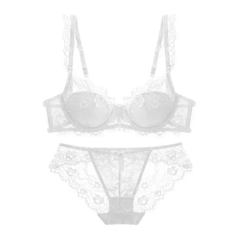 Women Sexy Lingerie Set Elegant Thin Lace Bra See Through Briefs Soft Underwear Ladies Bra and Panty Set