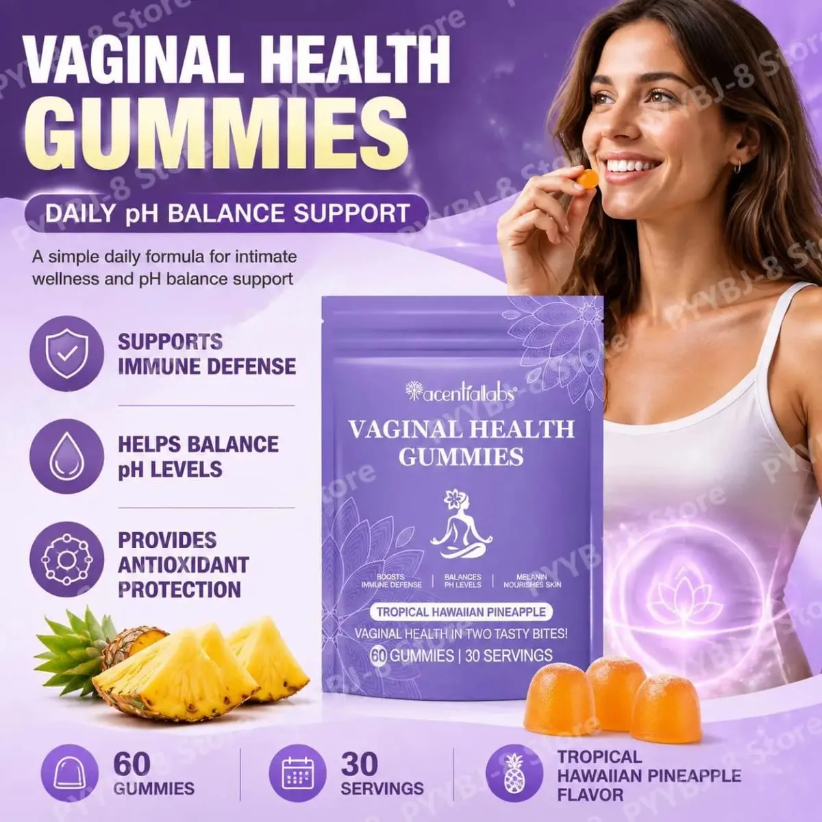 Acentiallabs Vaginal Health Gummies with Bacillus Coagulans and Vitamin C Supports Immune Defense and PH Balance 60 Gummies