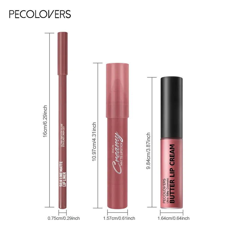 3PCS/SET Long-Lasting Non-Stick lipstick pen&Waterproof Lipliner Pencil & Long-Lasting Lip Oil Lip Gloss Beginner-Friendly