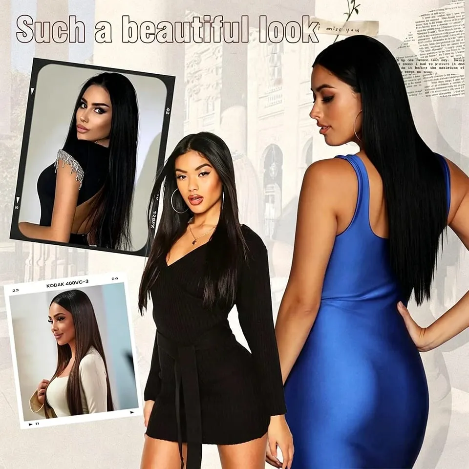 Straight Clip in Hair Extensions 7 Pcs Synthetic Hairpiece for Women Straight Soft Thick Hair Extensions Suitable for Daily Wear