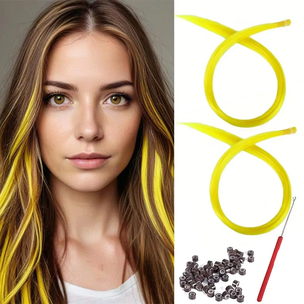 20 Strands Synthetic I-Tip Fusion Hair Extensions Party Colors 16" Straight Heat Resistant Highlight Feather Hairpieces Festival