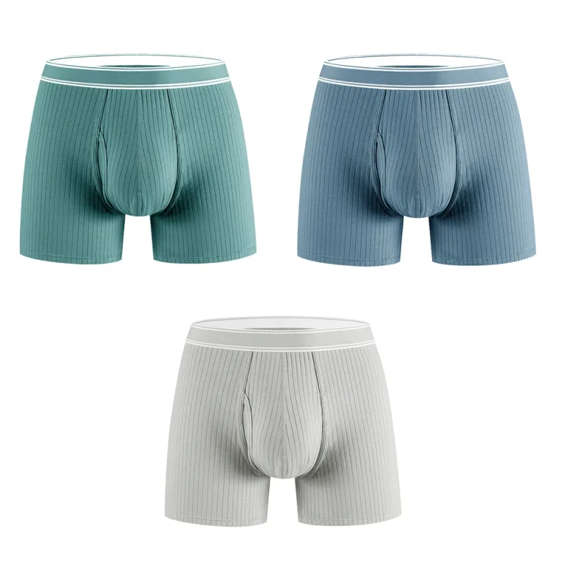 3PCS/Pack 100% Cotton Solid Striped Man Undrewear Lengthen Breathable Fitness Boxers Hombre Crotch Side Opening Men's Underpants