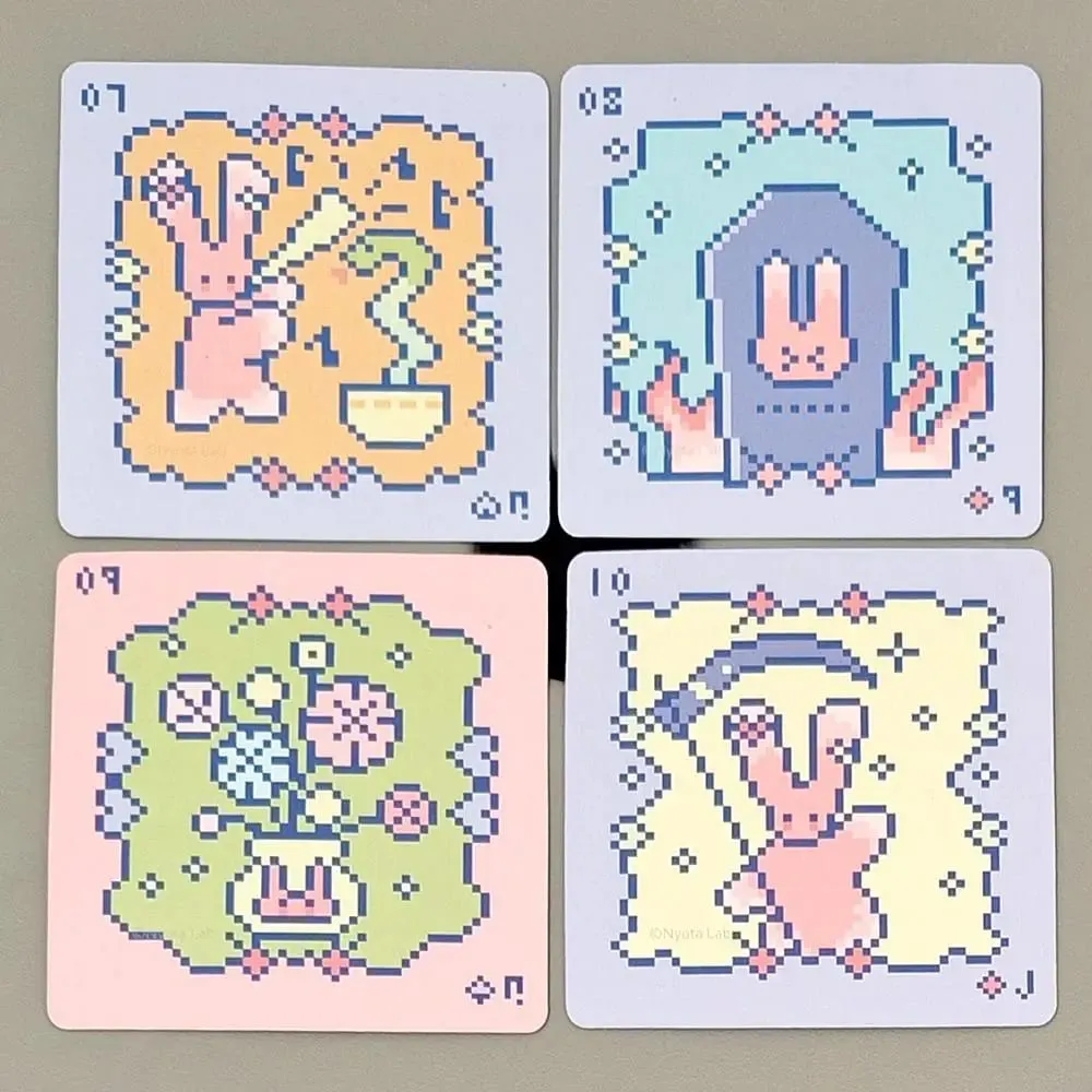 Kawaii Pixel Art Pinkish Lenormand Deck - 42 Cute Rabbit Oracle Cards 7x7cm for Divination Square Mini Deck Embossed Cardstock