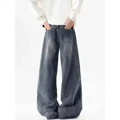 Men's Loose Straight Leg Jeans Pattern Embroidered Baggy Jeans Y2K Gothic Harajuku Hip Hop Straight High Waist Wide Leg Pants