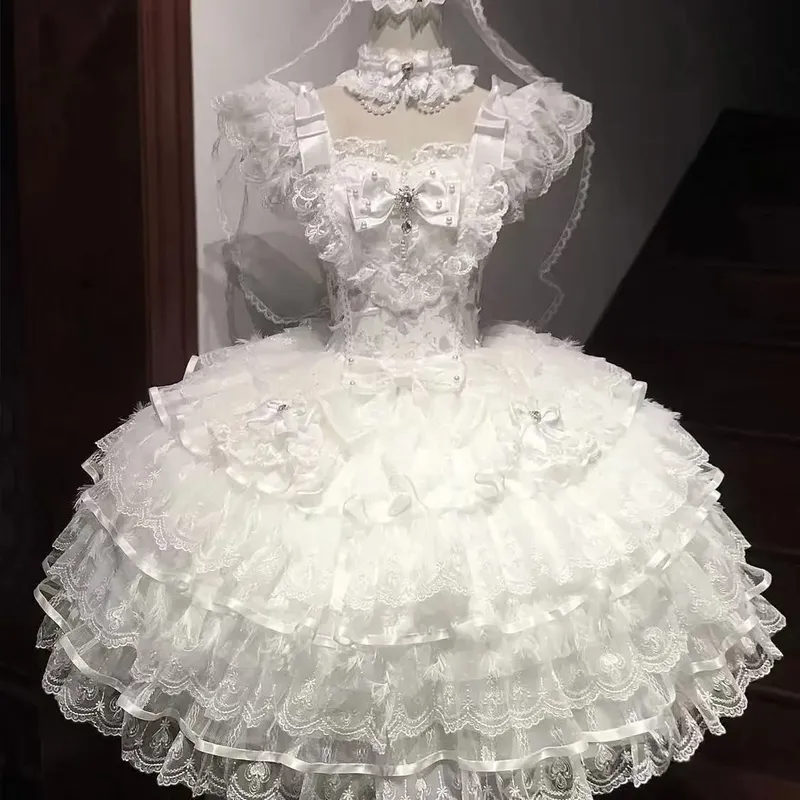 Cosplay Clothing Girls Vintage Elegant Holiday Party Dress 2026 Summer Lolita Strap Dress Japanese Sweet Kawaii Style Y2K Lace