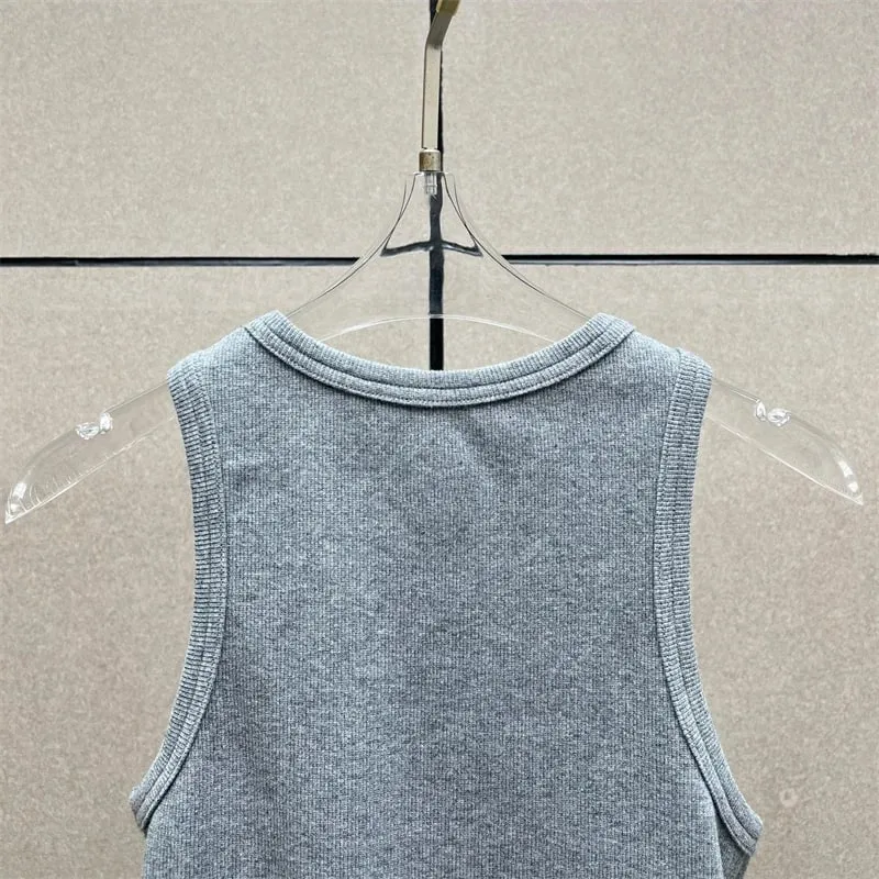 Women's vest New elastic knitted slim fit sleeveless top for summer 2026 Cotton blend round neck pullover women's corset T-shirt