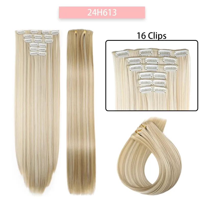 6-Piece Set 24-Inch Synthetic Clip-On Hair Extensions Straight Hair Removable Lightweight Synthetic Wig Women's Exclusive