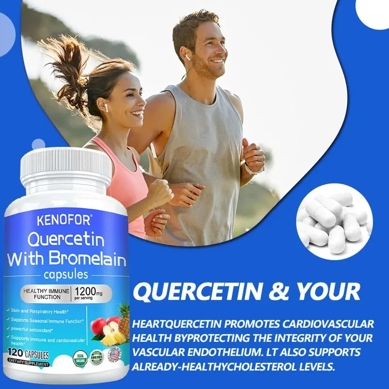 Capsules complexes de quercétine + bromélaïne 1200 mg – Soutien immunitaire articulaire et digestif avec vitamines C et D3 30/60/120 points