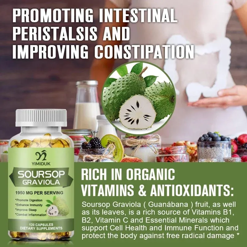 Soursop Graviola 1950mg Capsules Supports Healthy Immune System Digestion Better Sleep & Natural Antioxidant Activity
