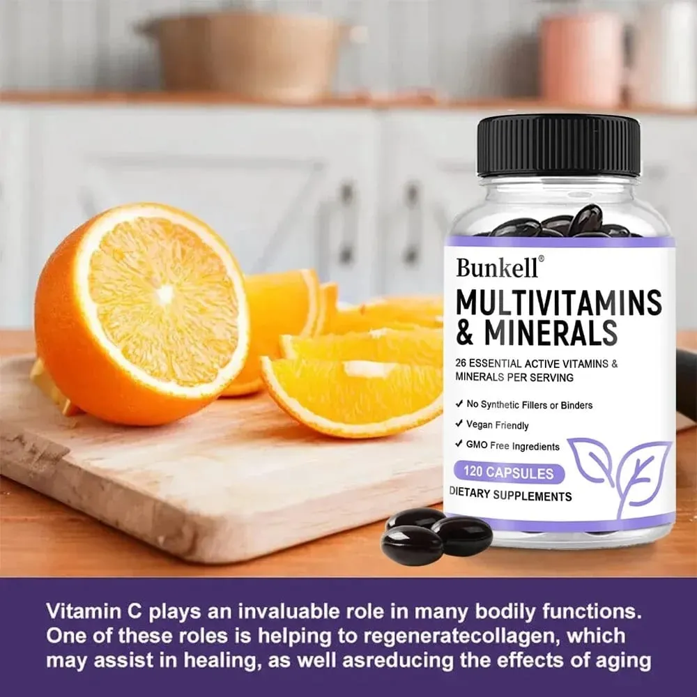 Multivitamin and Minerals - Daily Supplement Antioxidants Skin Repair Liver Health Maintenance Energy Boost 120 Capsules