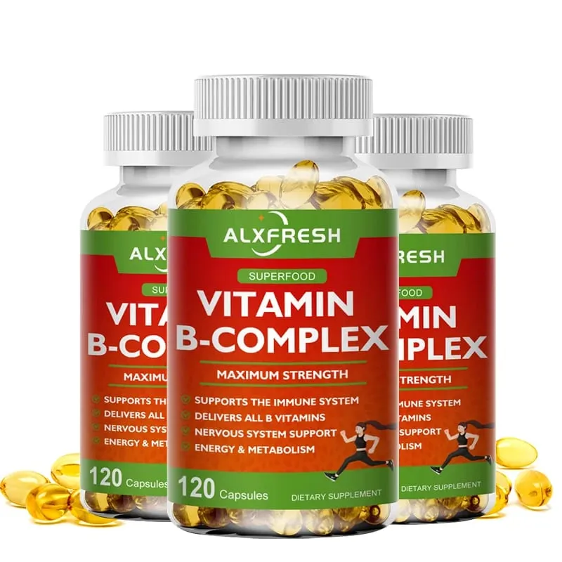 B-kompleks vitamintilskud (B12 B1 B2 B3 B5 B6 B9 folinsyre & biotin) til at lindre stress humør Immunsystemstøttekapsel