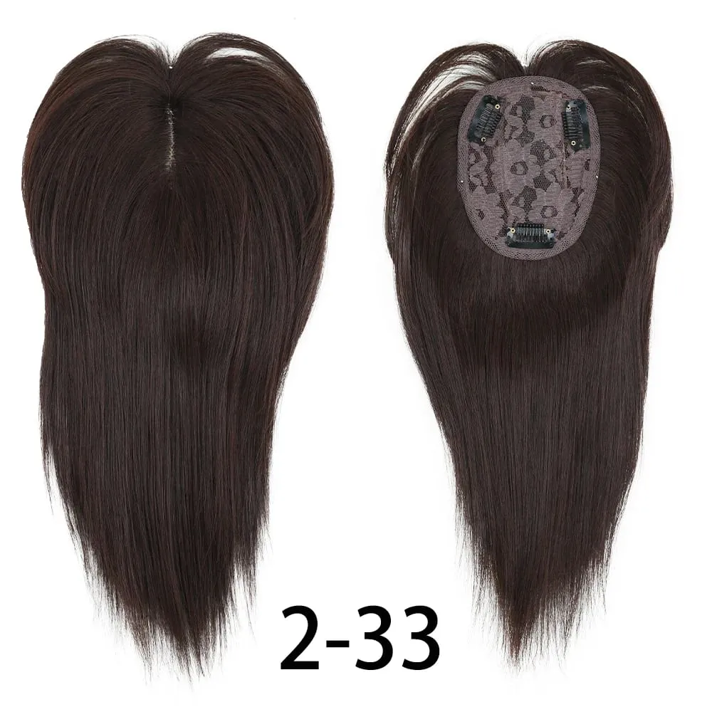 Long Straight Hair Toppers Clip Hair Extensions Synthetic Hair Topper Natural Black Brown 3-Clip with Bangs Fake Hairpiere