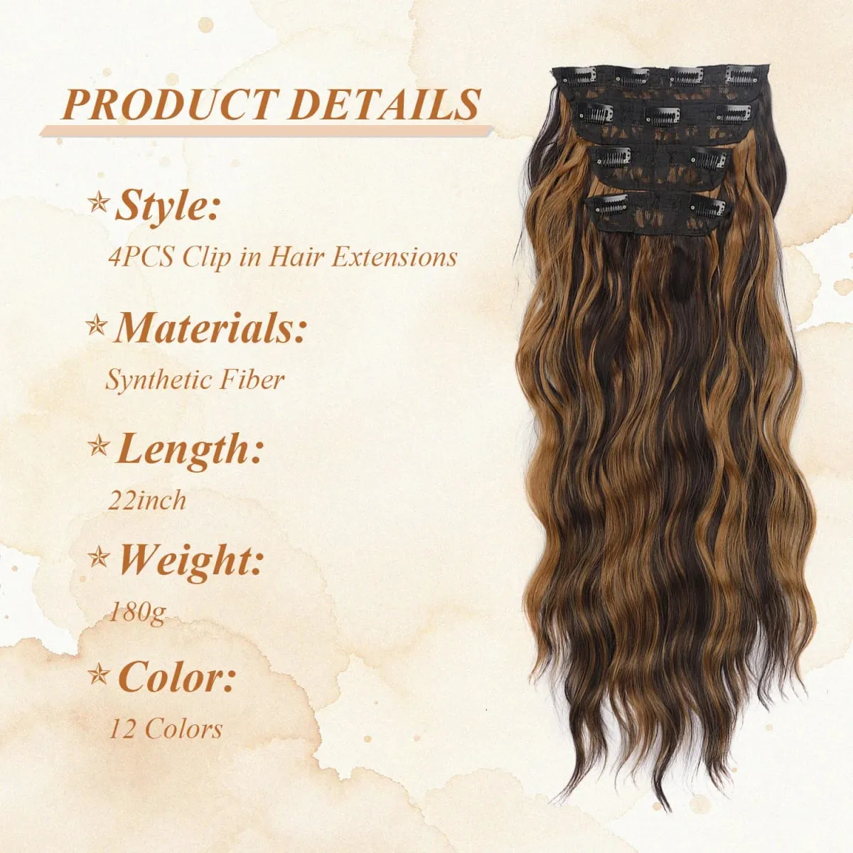 4 Pcs 22 Inch Clip in Hair Extensions Long Synthetic Wavy Curly Hairpieces Layered Soft Invisible Clip Ins Extensions for Women