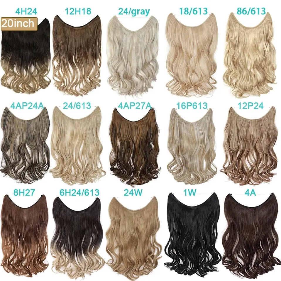 Synthetic Invisible Wire Hair Extensions Transparent Wire AdjustableLong Wavy Curly Secret Hairpiece 20 Inch for Women