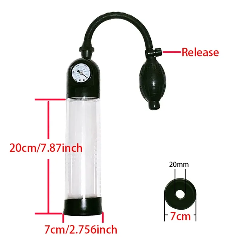 Penis Extender Enlarger Manual Vacuum Pump With Pressure Gauge Cock Exercises Training Device Stronger Bigger Ejaculation 18+