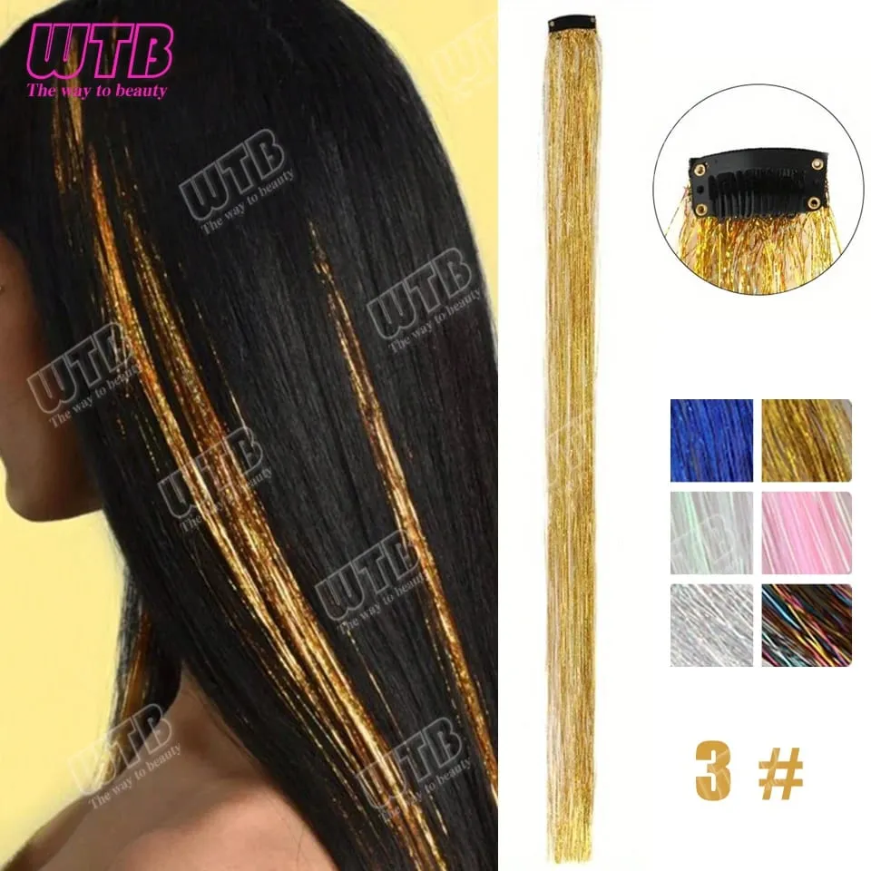 Multi-Color Glitter Synthetic Hair Extension Wig BB Clip Style Suitable for Women and Girls to Wear During Holidays and Events
