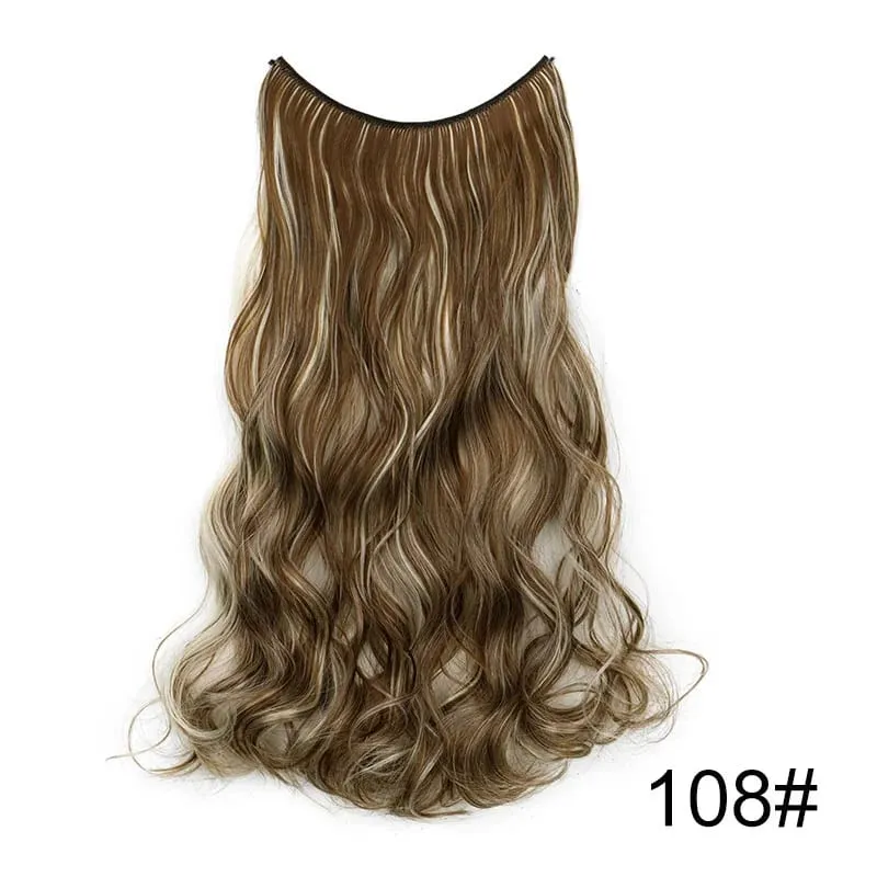 18Inch Synthetic Long Wavy Curly Halo Hair Invisible Fish Line Hair Extensions Heat Resistant Fiber Hairpiece For Women