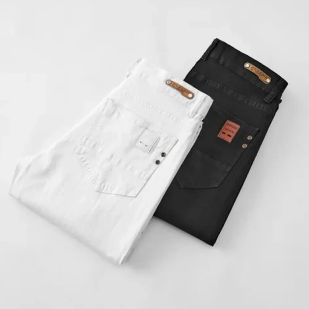 Jean blanc élastique pour hommes, coupe droite, Slim, décontracté, doux, Business, classique, marque, mode, pantalon en Denim extensible avancé