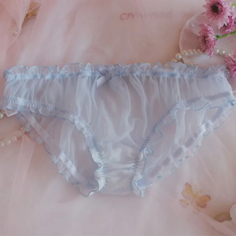Homens Sissy Malha Chiffon Arco Floral Renda Bolsa Cueca Calcinha Biquíni Breve Calcinha Pura Transparente Sólida Cuecas Masculinas Shorts