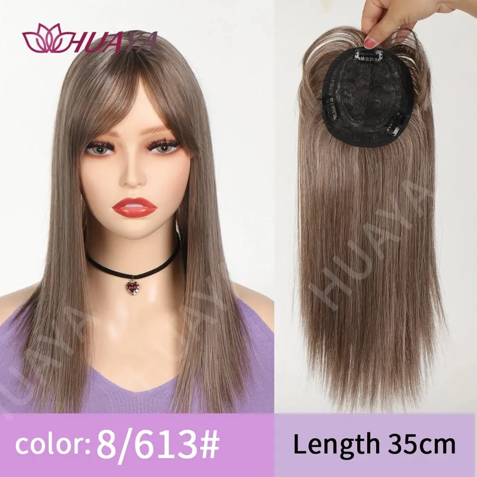 Synthetic Ombre Dark Root Golden Toppers Wig Hair Piece for Women Heat Resistant Cilps in Hair Extensions Invisible Clourse Clip