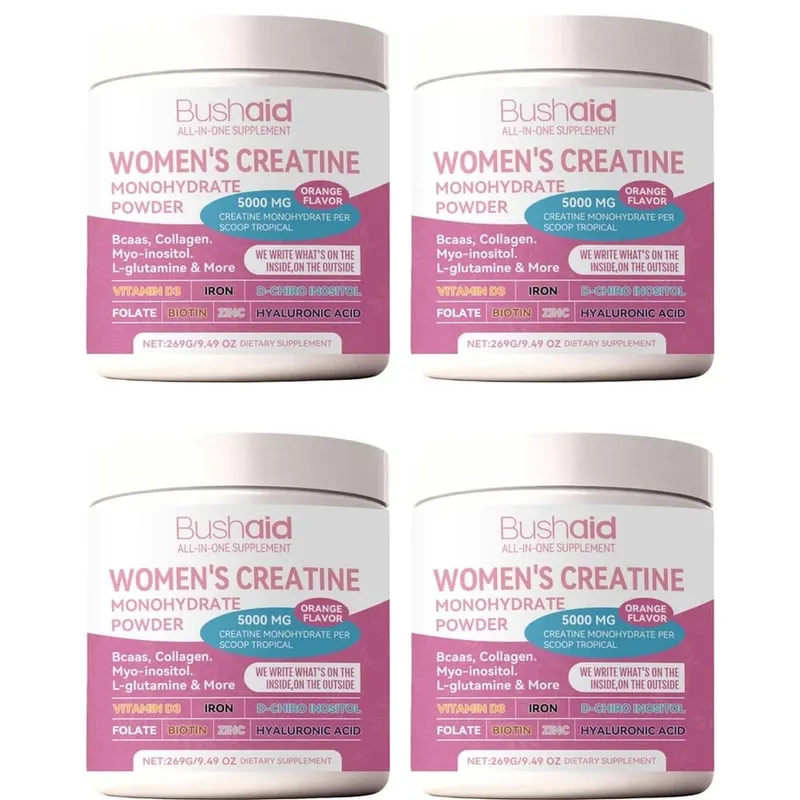 BushAid Women's Creatine Monohydrate Powder 5000mg 269G Orange Flavor with BCAA Muscle Strength Workout Support 30 Servings