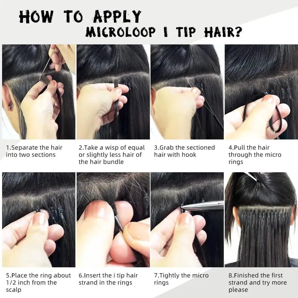 Yaki Lurus Microlink I Tip Ekstensi Rambut 12 "-20" Rambut Manusia Perawan Rambut Cincin Lingkaran Mikro Rambut Lurus Keriting untuk Wanita