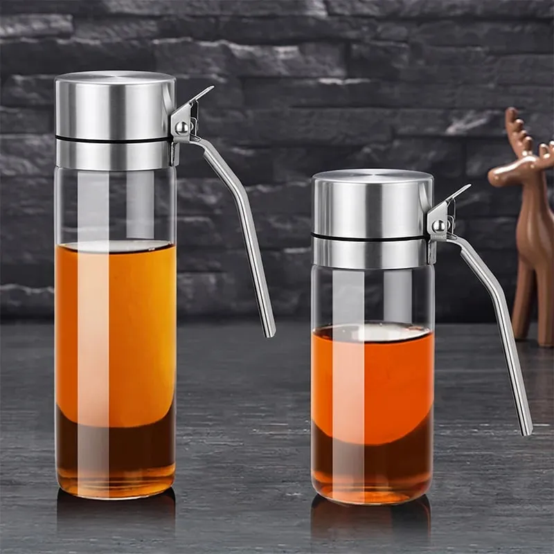 Leakproof High Borosilie Glass Oil Bottle with Stainless Steel 304 Cap Kitchen Soy Sauce Vinegar Seasoning Jug No Oil Stain