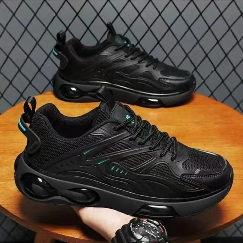 Men's Black Casual Sports Shoes Breathable Outdoor Running Thick Design Men's Fashion Sports Shoes