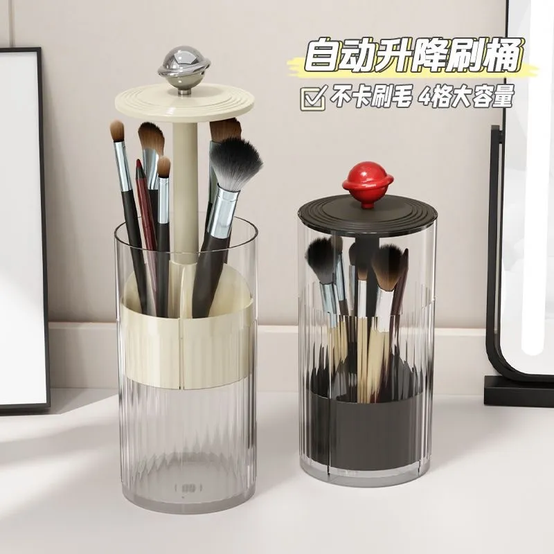 Automatic Lifting Makeup Brush Holder Dust Proof Cosmetic Organizer Luxury Desktop Storage Container Makeup Brushes Pens Holder