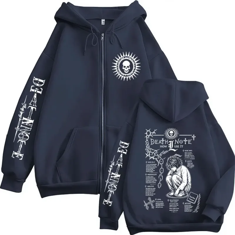 Anime Death Note L·Lawliet Ryuk Zipper Hoodies Men's Clothing Fashion Casual Long Sleeve Zip Up Hooded Sweatshirts Jackets Coats